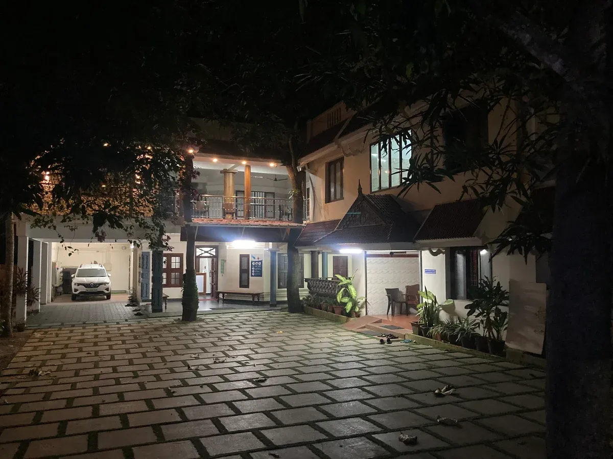 outside night at Agasthya Ayurvedic Medical Centre